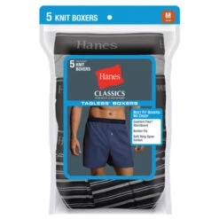 HANES Men's Classics Tagless Knit Boxers, 5-Pack