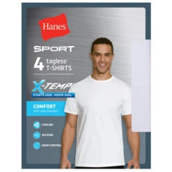 HANES Men's Ultimate X-Temp Sport Crewneck Undershirts, 4-Pack