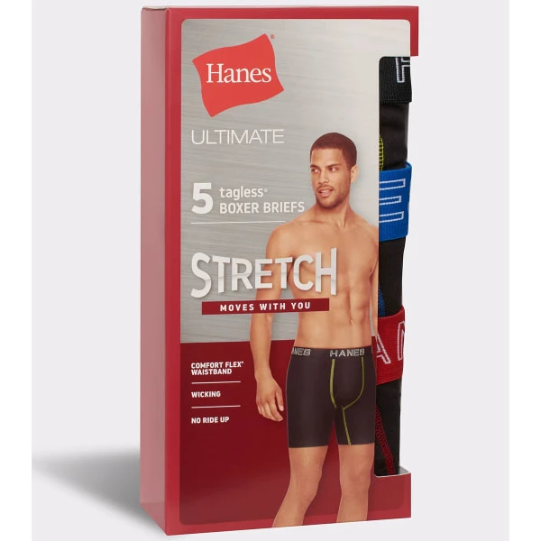 HANES Ultimate Men's Stretch Boxer Briefs, 5-Pack Extended Size - Image 5