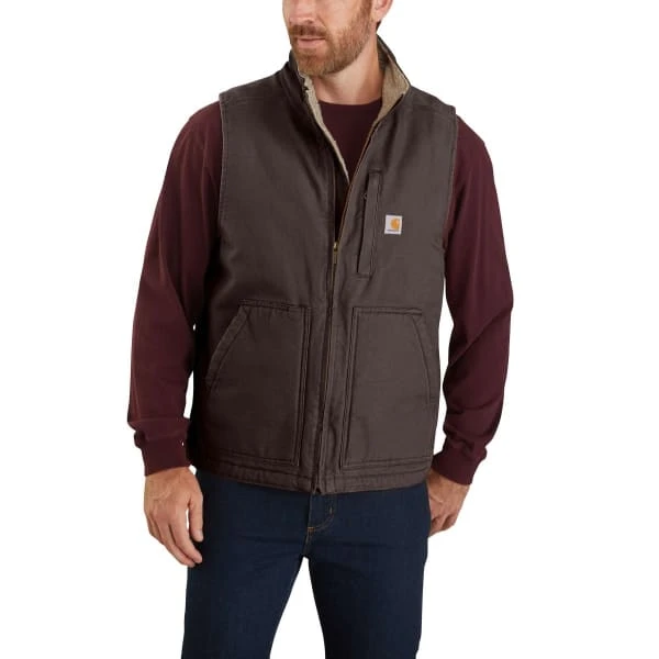 CARHARTT Men's 104277 Loose Fit Washed Duck Sherpa-Lined Mock-Neck Vest, Extended Sizes - Image 2