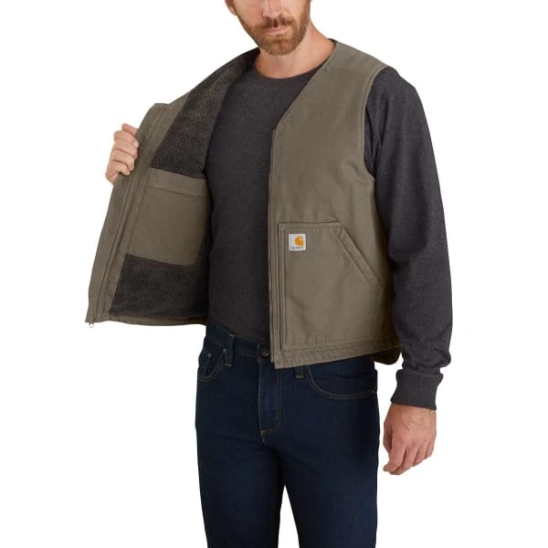 CARHARTT Men's 104394 Relaxed Fit Washed Duck Sherpa-Lined Vest, Extended Sizes - Image 4