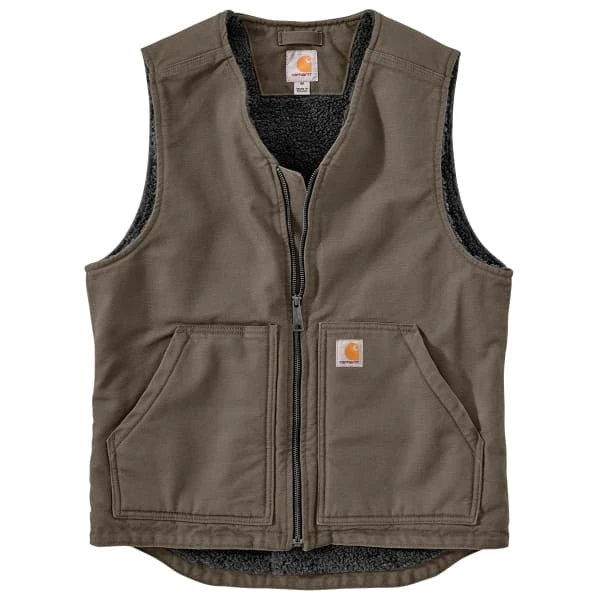 CARHARTT Men's 104394 Relaxed Fit Washed Duck Sherpa-Lined Vest, Extended Sizes
