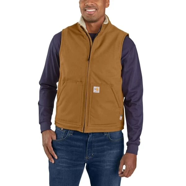 CARHARTT Men's 104981 Flame Resistant Relaxed Fit Duck Sherpa-Lined Mock Neck Vest, Extended Sizes - Image 2